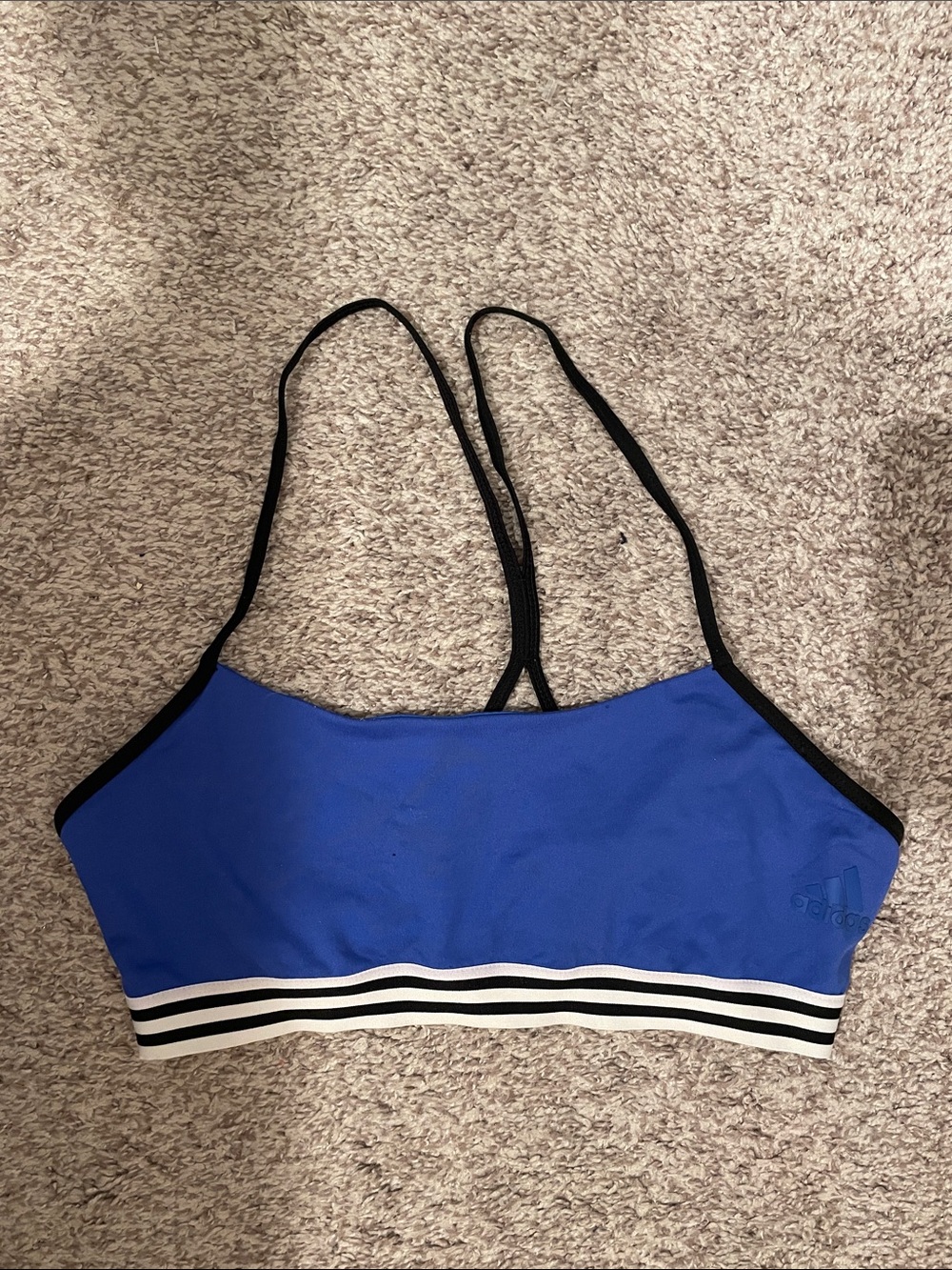 adidas Blue Strappy Sports Bra with Contrast Trim light support medium